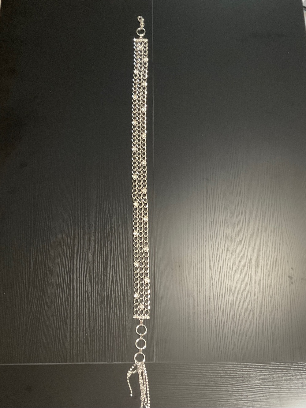 White House Black Market Silver Multi-Strand Chain Belt with Tassel
